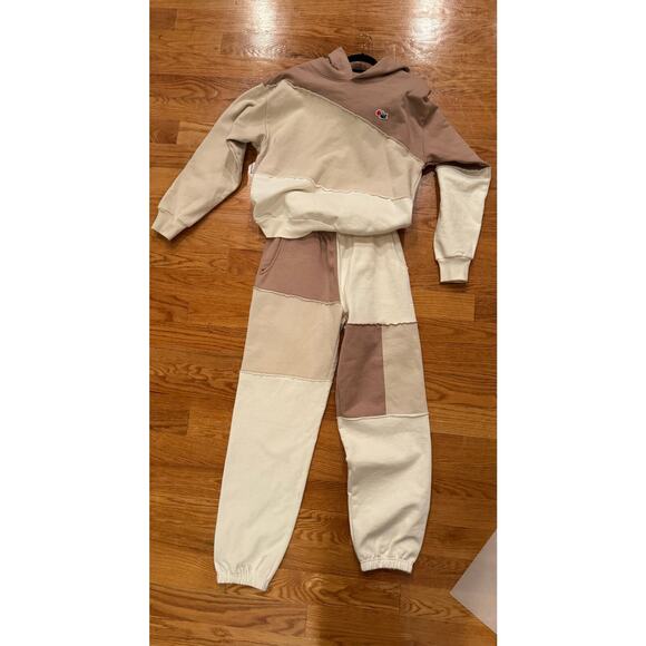 Melody Ehsani Gender Inclusive Patchwork hoodie and Sweatpants in Warm Taupe - Picture 7 of 12